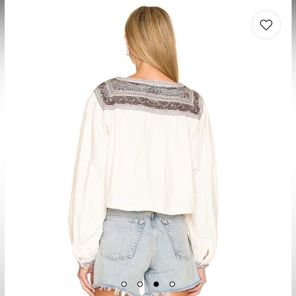 NWT Free People Revolve Iggie Embroidered Top Ivory & Black Long Sleeve M $148 - Picture 3 of 5